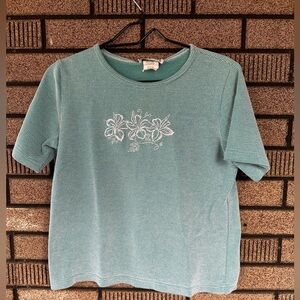 Nina St. Claire Vintage Floral Embroidered Knit Top Seafoam Green Size Small